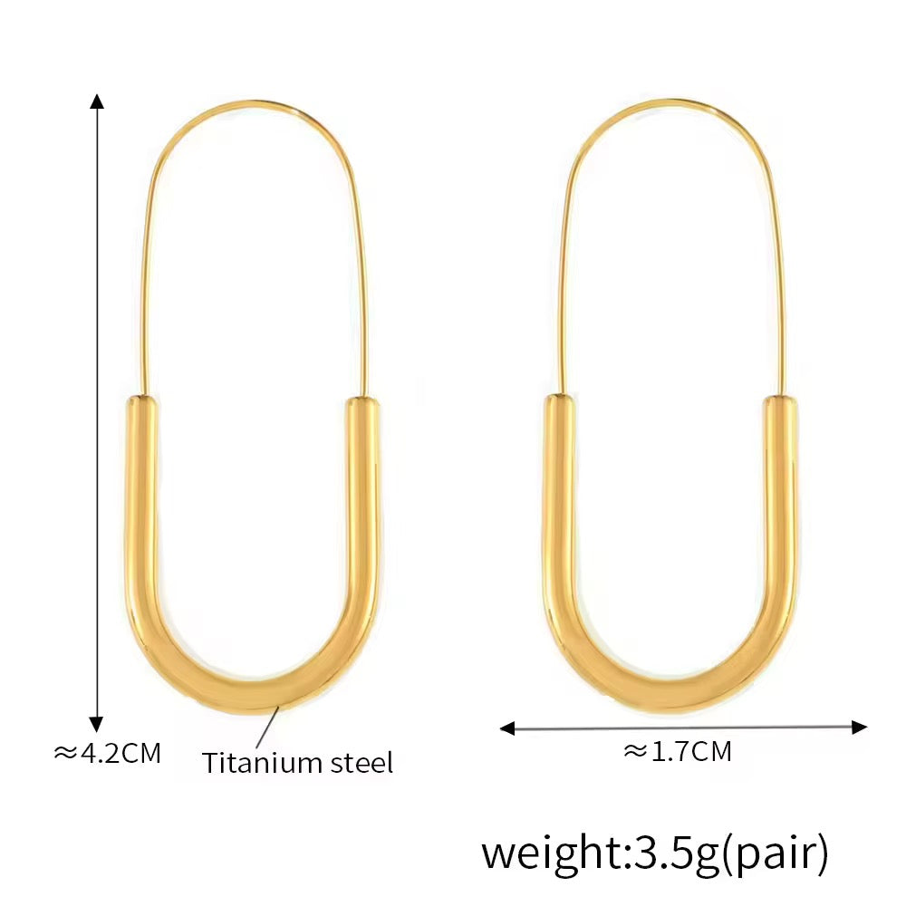 18K Gold Plated Stainless Steel, preimum, high quality, hypoallergenic, Gold hoop earrings with measurements and weight information on a white background
