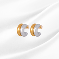 Pair of gold and silver earrings on a white background